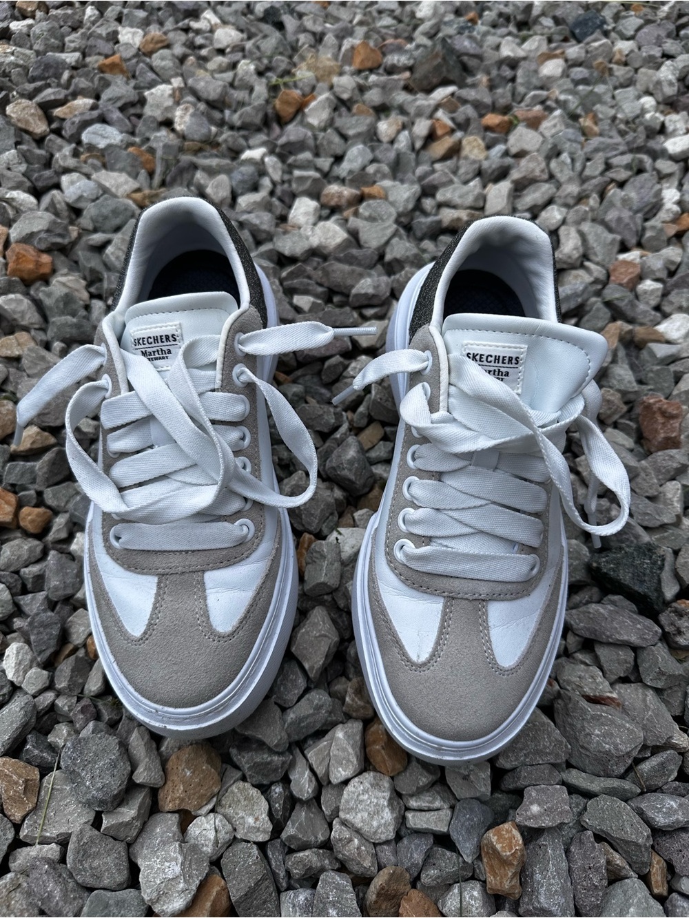 Skechers White and Light Gray Casual Sneakers